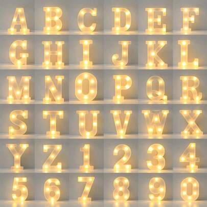 1 pieza Letrero luminoso con letras y números en inglés, luz de noche creativa dorada y blanca, luz cálida blanca a pilas, 26 letras y números y lámpara con forma de corazón para decoración interior/exterior, fiestas, cumpleaños, propuestas, manualidades, vuelta al colegio, día de San Valentín
