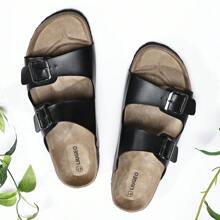 New Soft Cork Slippers Sandals, Unisex Casual Slip-On Shoes, Adjustable Buckle Flat Cork Slippers, Couples Beach Shoes, Plus Size Home & Outdoor Casual Footwear - Black - View 5