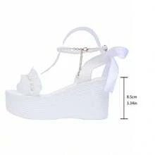 Women's Thick Sole Pearl & Bow Decor Platform Sandals, Waterproof Casual Beach Party Shoes