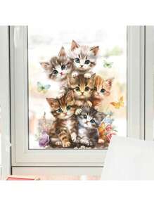 1pc Cute Stacked Cats Style, For Room Wall Background, Mirror & Window Decor, Stickers, Wall Decal, Vinyl Decal For Home Decorations, Decoration Items Refresh Your Home