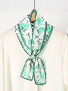 1pc Spring/Autumn Lemon Print Satin Scarf, Ribbon, Neck Wrap And Hair Band - Multicolor - View 10