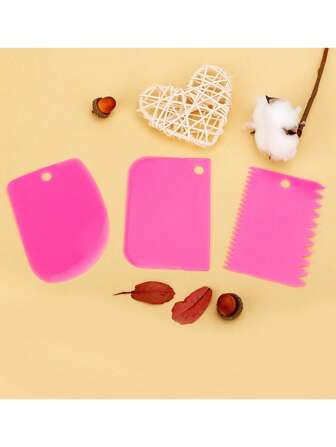 3pcs Rose Red Reusable Cake Decorating Scraper Set - Scraper, Comb, And Smoother For Bread, Cream, Pizza