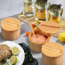 1 套，盐盒，木制储物罐，木制盐盒，盐瓶，木制盐瓶，木制储物盒，带盖香料储物盒，创意盐瓶，厨房用品，餐厅厨房小工具