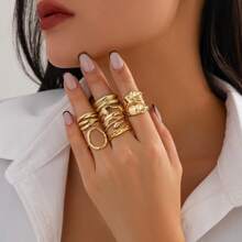 CIREY Set de 6 anillos metálicos asimétricos y texturizados, anillos personalizados unisex, regalo para parejas, regalo de festival