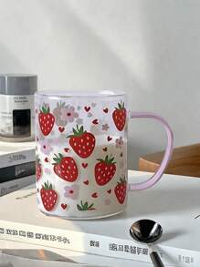 400毫升高硼硅玻璃咖啡杯，带把手，创意邪眼设计，可爱草莓印花，适用于冷热饮、牛奶、麦片、茶、果汁、早餐，马克杯/杯子，情人节礼物，父亲节礼物，伴娘礼物，生日礼物，个性化礼物，节日必备，21岁生日礼物，送给她的21岁生日礼物，露营装备 - 彩色 - 查看 14