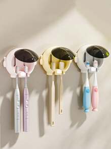 1pc Toothbrush Holder, Wall-Mounted Perforation-Free Bathroom Shelf, Cartoon Toothbrush Holder, Electric Toothbrush Holder, Toothbrush Holder For Family Couples Back To School