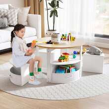 Lifezeal 5 Piece Kids Play Table And Chairs Set Round Nesting Table Toddler Furniture Gray/Natural - Natural - View 1