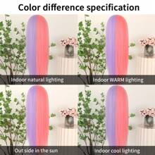 Gorgeous Pink Blonde Hair Synthetic Lace Front Wigs 26 Inch Pre Plucked Long Straight Hair Wigs Glueless Halloween Wigs Heat Resistant Natural Half Pink Half Blonde Straight Lace Front Wigs For Women For Daily Christmas Party Cosplay Use - Hồng Tím - Xem 8