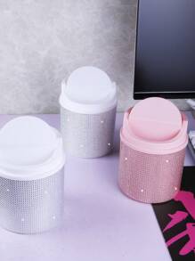 1pc Rhinestone Decorated Trash Can, Swivel Cover Desk Organizer Suitable For Makeup Vanity, Bedroom, Office