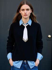 1件装女士朋克风奢华系带可拆卸领子，原创创意设计，百搭优雅休闲时尚，适合圣诞装饰的新款连衣裙