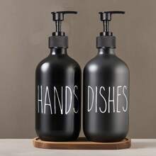 LEAPAIR 500ml PET 黑色洗手液乳液瓶哑光波士顿瓶按压分体瓶洗手液盒皂液器带泵皂液瓶带托盘 - 黑色 - 查看 6