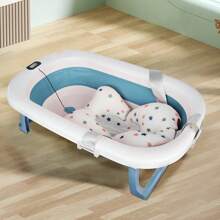 Bañera plegable para bebé con termómetro digital, almohada de baño, compacta, portátil, rosa, gris, azul y verde