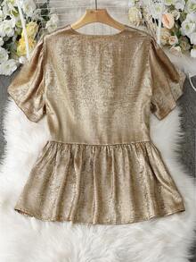 大码女式时尚金属箔前系带衬衫