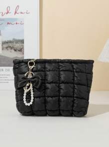 1 Uroczy wisiorek z kokardą z pereł + Modna torebka kopertówka w kratkę, swobodna torebka kopertówka, ciepła pluszowa torba puchowa, elastyczne szwy do przechowywania makijażu, pikowana torba, wygodna torba, zimowa torba do przechowywania makijażu, kosmetyczka, mini torba, mała kosmetyczka, akcesoria, stojak na kosmetyki, kosmetyczka, kosmetyczka, niezbędne rzeczy w podróży, akcesoria damskie, przybory podróżne, kosmetyczka, kosmetyczka, kosmetyczka