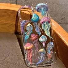 海洋水母图案透明手机壳，兼容 11/12/13/14/15/15 Pro/15 Plus/15 Pro Max/7 Plus/8 Plus/X/Xs Max/Xr/11 Pro/12 Pro/13 Pro/14 Pro/12 Mini/13 Mini/11 Pro Max/12 Pro Max/13 Pro Max/14 Pro Max/14 Plus/6/6s/6 Plus/7/8/SE 和 Galaxy/A54/A14/A12/A13/A15/A32/A33/A24/A52S/S20/S21/S22/S23/S24/S23 Plus/S24 Ultra - 彩色 - 查看 2