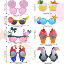 16 Pcs Tropical Luau Party Pack: Vibrant Hawaiian & Summer Beach Themed Novelty Sunglasses - Fun Plastic Glasses For Holiday Decorations, Photo Props, Theme Parties, Hawaiian Parties
