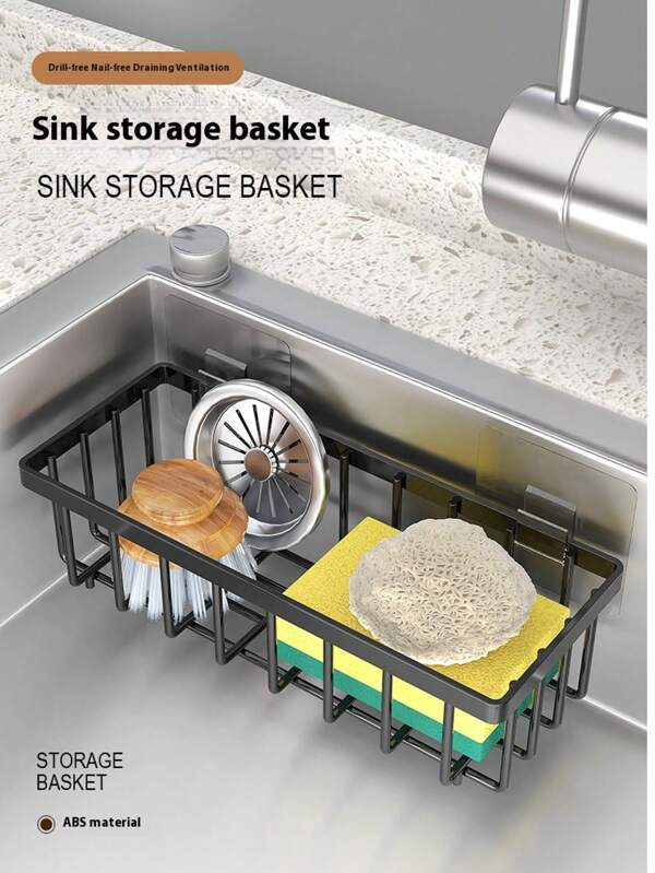 1pc Multifunctional Kitchen Sink Organizer - Dish Cloth & Sponge Holder With Drainage, Adhesive No-Drill Wall Mount Storage Basket For Kitchen And Bathroom Accessories,Kitchen Storage,Kitchen Organizer,Kitchen Organiser,Storage Items,Kitchen,Storage,Organizer,Organiser,Organization,Organizers,Drawer Organizer,Travel,Kitchen Items,Kitchen Utensils,Kitchen Tools,Kitchen Things., Home Decoration, Christmas Gifts, Home Gifts, Room Decoration