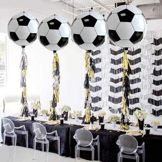 6 piezas de globos de futbol de polietileno negro y blanco , globos de futbol de 22 pulgadas, globos de futbol 4D para decoración de fiesta de futbol, globos de futbol de papel de aluminio para fiesta de cumpleaños de futbol