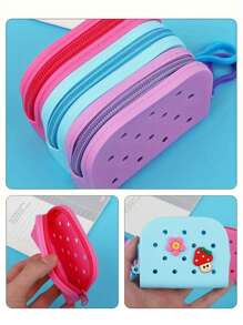 1pc Fashionable Silicone Mini Coin Purse, Hollow Design,Cave Coin Purse, Lightweight Zippered Change Pouch, Lining-Free, Easy Wipe-Clean, Organizer Accessory For Jewelry, Watches , Lipstick, Change, Data Line,Charger Travel Storage Bag,Very Suitable For Beach, Travel, Vacation, Daily Use - Multicolor - View 7
