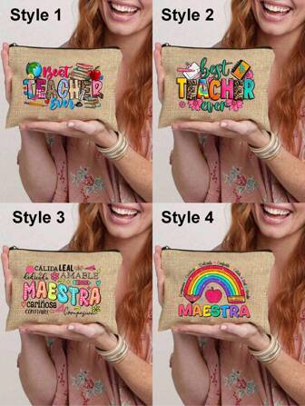 最佳教师字母印花化妆包，教师礼物，礼品袋旅行拉链袋，轻便储物袋，零钱包，拉链手拿包，化妆包化妆收纳包美容包，女士化妆包袋，适用于假日海滩、浴室收藏、卧室收藏，大容量