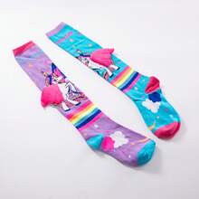 Little Girl Knee High Socks Cute Cartoon Pony Print Long Stockings Soft Child Fun Socks - 粉色 - 查看 7