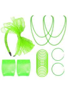 D EXCEED 6 PCS 1920s Costume Accessories For Women Neon Lace Bow Hairband Circle Earrings Artificial Bead Necklace Bracelet Fishnet Gloves Bride Weddings Masquerade Decorations Gifts Prom - Multicolor - View 12