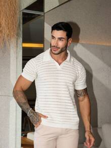 TRICOT DE LUXO camisa masculina blusa gola polo tricot verão primavera homens casual alta qualidade envio imediato dia dos pais - Branco - Visão 8