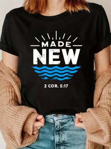 100% Cotton Made New Baptized For Adults Boys And Girls Baptism T-Shirt Printed O-Neck Casual T Shirt Women's Clothing - Black - View 1