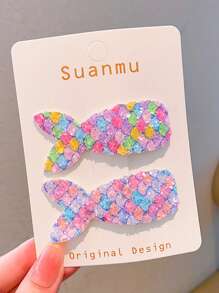 2pcs Mermaid Tail Hair Clips For Teens, Cute & Elegant Princess Hair Clips, Barrettes For Girls, Random Pattern Without Card - Multicolor - View 4