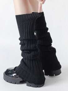 1 par de calentadores de piernas de mujer de punto con rayas verticales de un solo color, calientes, adelgazantes y de moda para uso diario, casual y de fiesta