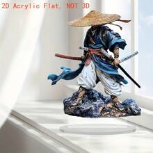 Décoration de bureau en acrylique 2D Samouraï avec support, décoration de table élégante pour la maison et le bureau, art 2D multifonctionnel, cadeau parfait pour les fêtes. (Conception de trous aléatoires)