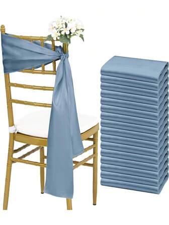 10 件灰蓝色缎面椅子蝴蝶结腰带，丝绸椅子丝带结适用于招待会、生日、活动、宴会、派对、酒店婚礼装饰椅子腰带