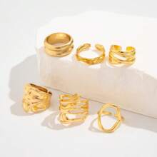 CIREY Set de 6 anillos metálicos asimétricos y texturizados, anillos personalizados unisex, regalo para parejas, regalo de festival