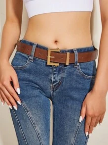 1 chiếc thắt lưng da PU khóa vuông cho nữ, phù hợp với quần - màu nâu - Xem 1
