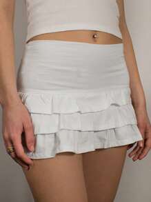 Women's Summer Mini Skirt Solid Color Tiered Ruffle Y2k Gothic Tutu Short Skirt - White - View 5