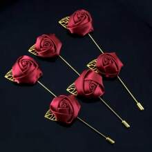 6pcs/Pack Groomsmen Lapel Flower, Silk Rose Brooch For Wedding Bride Bridesmaids, Men's Suit Accessory For Prom - Brooch - View 1