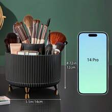 360° Rotating Makeup Organizer - Plastic Cosmetic Storage Box With 5 Compartments - Multifunctional Stand For Brushes, Lipsticks, Skincare And Stationery - Odorless Desk Storage Box, Luxury Striped Design (Makeup Tools Not Included)Summer Travel,Vacation