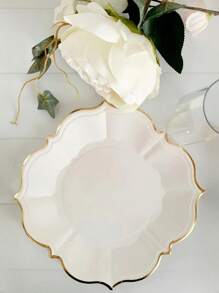 10Pcs/30Pcs-Pack White Paper Party Plates With Golden Foil Scalloped Edging For Birthday Wedding (9 Inches)