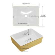 MEJE 19" Luxury Gold Stripes Rectangle Bathroom Vessel Sink, Above Counter Countertop Vanity Sink,Porcelain Ceramic Art Basin,Wash Basin For Lavatory Vanity Cabinet