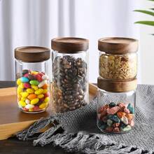 Barattolo di vetro rotondo con coperchio in legno di palo rosa, barattolo per conservare spezie/cumino da cucina