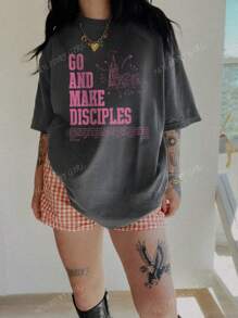 Women's Colorful Letter & Graphic Printed Round Neck T-Shirt, Street-Style Fashion Tops, Western Style For Ladies