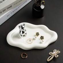 1pc Nordic Cloud-Shaped Ceramic Trinket Tray, Cute Cartoon Photo Prop Jewelry Display Dish - White - View 4