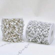 1 米/39.37 英寸 8 毫米人造心形珍珠不锈钢珠链非常适合制作项链、手链、珠宝、DIY 链条用品 DIY 情人节礼物 - 金黃色 - 查看 1