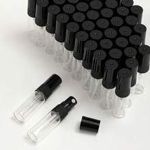 FIGHTYU 50 Stücke 10 ml / 5 ml Mini Parfüm Sprühflaschen aus Glas mit schwarzem Deckel, inkl. 2 Trichter & 2 Pipetten, geeignet zum Umfüllen von Parfüm, tragbar und flugtauglich