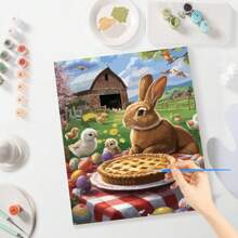 1pc Easter Rabbit Painting By Numbers Animals Coloring Picture By Numbers Wall Art Acrylic Paint For Home Decor Art 40x50cm/16x20inch Without Frame