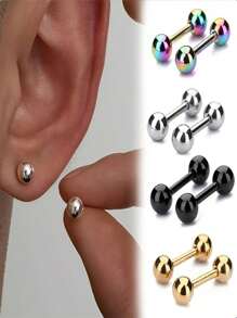 1-4 Pairs Minimalist Stainless Steel Ball Stud Earrings, Comfortable Wear With Low Allergenic Reaction - Multicolor - View 1
