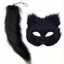 2 piezas Máscara de gato de media cara para Mascarada de Halloween, máscara de zorro en serie para Halloween