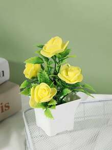 1pc Artificial Rose Simulation Potted Artificial Flower Bonsai, Foam Rose, Artificial Flower, Ornaments, Artificial Flower, Decoration, Festival, Party, Foam Flower Simulation Green Plant Decoration For Home, Hotel, Garden Decor Gifts Birthday Graduation Home Decor Back To School Room Decor School Supplies