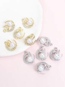10 piezas de adorables y delicados encantos de luna y conejo con brillantes rhinestones, incrustaciones de perlas falsas - Colgantes de conejito de buenas noches para cadenas de clavícula elegantes, collares, pulseras, aretes y talla grande adornos de cadena - Regalo de fiesta de Pascua para familiares y amigos