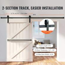 Sliding Barn Door Hardware Kit, 8FT Or 10FT, 330LBS Loading Heavy Duty Barn Door Track Kit For Single Or Double Door, Fit 3.7-5.2FT Wide And 1.3"-1.8" Thick Door Panel, With Smooth & Silent Pulley, J Or I Shape - 8 Ft Single Door J Shape - View 2